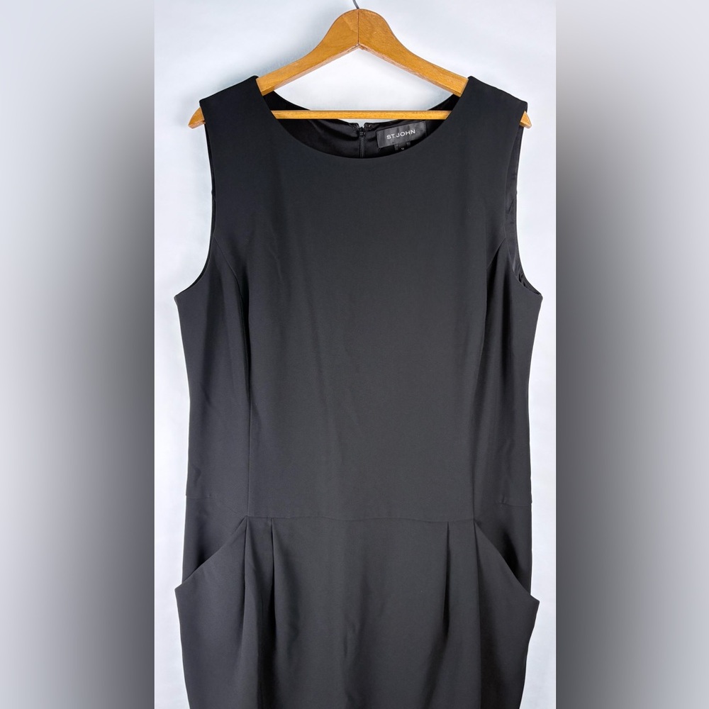 St. John Black Knit Dress with Silk Lining Size 14 - Picture 2 of 9